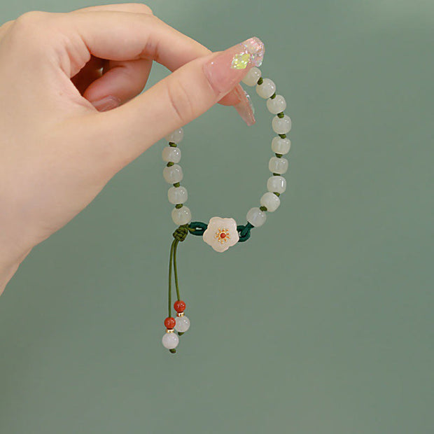 Buddha Stones Jade Peach Blossom Flower Luck Bracelet Bracelet BS 4