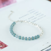 Buddha Stones 925 Sterling Silver Natural Blue Jade Tourmaline Amber Confidence Blessing Bracelet Bracelet BS Blue Jade