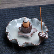 Buddha Stones Lotus Plum Blossom Square Ceramic Spiritual Backflow Incense Burner