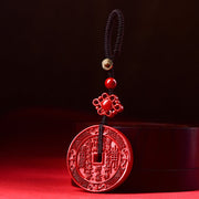 Buddha Stones Natural Cinnabar Mountain Ghosts Spend Money Bagua Blessing Necklace Pendant Key Chain Necklaces & Pendants BS Cinnabar Key Chain