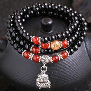 Chinese Zodiac 108 Beads Black Obsidian Red Agate Mala Bracelet Mala Bracelet BS 9