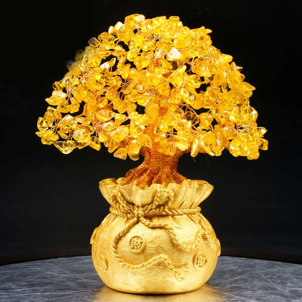 Buddha Stones Natural Citrine Money Tree Gemstone Ornament - Feng Shui for Prosperity Decoration BS Large Citrine Tree