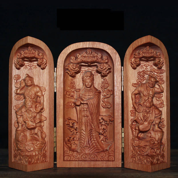 Buddha Stones Avalokitesvara Kwan Yin Buddha Cherry Wood Compassion Home Decoration Altar Prayer Altar BS Mazu