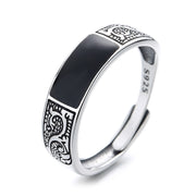 Buddha Stones 925 Sterling Silver Floral Pattern Blessing Ring