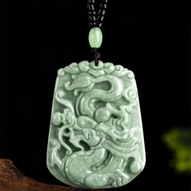 Buddha Stones Year Of The Dragon Chinese Zodiac Dragon Soaring Jade Protection Bead Chain Necklace Pendant Necklaces & Pendants BS 5