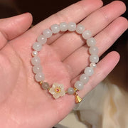 Buddha Stones Jade Peach Blossom Flower Pearl Luck Blessing Bracelet Bracelet BS 7