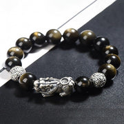 Buddha Stones 925 Sterling Silver Natural Gold Sheen Obsidian PiXiu Wealth Protection Bracelet Bracelet BS 12mm