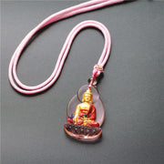 Buddha Stones Tibet Medicine Buddha Liuli Crystal Compassion Necklace Pendant Necklaces & Pendants BS Pink Medicine Buddha
