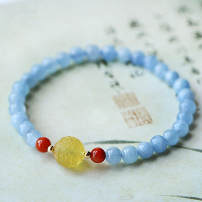 Buddha Stones Natural Aquamarine Amber Healing Bracelet