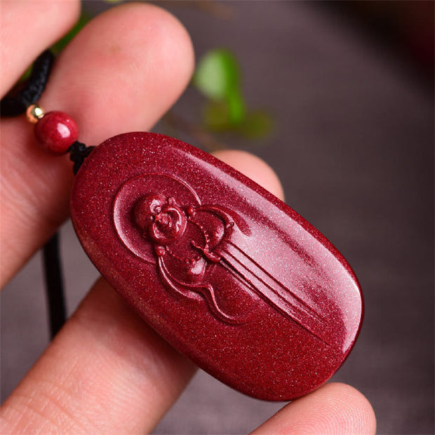 Buddha Stones Laughing Buddha Yin Yang Chinese Zodiac Gourd Natural Cinnabar Blessing Necklace Pendant Necklaces & Pendants BS 2