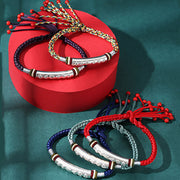Buddha Stones 999 Sterling Silver Om Mani Padme Hum Protection Strength String Bracelet Bracelet BS 18