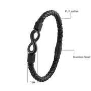Buddha Stones Endless Knot Titanium Steel Infinity Leather Weave Balance Bracelet Bracelet BS 7