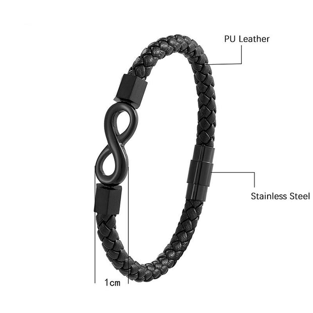 Buddha Stones Endless Knot Titanium Steel Infinity Leather Weave Balance Bracelet
