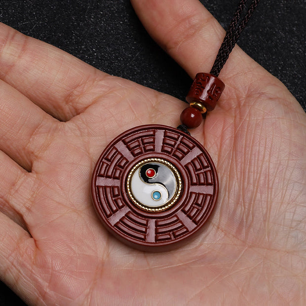 Buddha Stones Natural Cinnabar Bagua Rotatable Yin Yang Keep Away Evil Spirits Necklace Pendant Necklaces & Pendants BS 6