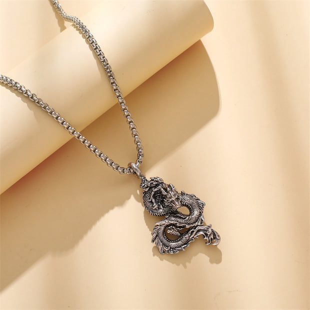 Buddha Stones Dragon Pattern Titanium Steel Strength Necklace Pendant Necklaces & Pendants BS 1