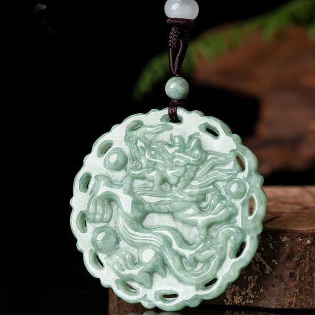 Buddha Stones Chinese Zodiac Dragon Phoenix Round Jade Luck Necklace String Pendant Necklaces & Pendants BS 2