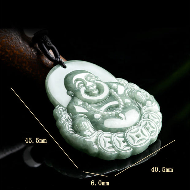 Buddha Stones Laughing Buddha Natural Jade Copper Coin Abundance Necklace Pendant Necklaces & Pendants BS 7