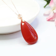 Buddha Stones 925 Sterling Silver Waterdrop Red Agate Confidence Necklace Pendant Necklaces & Pendants BS Red Agate(Confidence♥Calm)