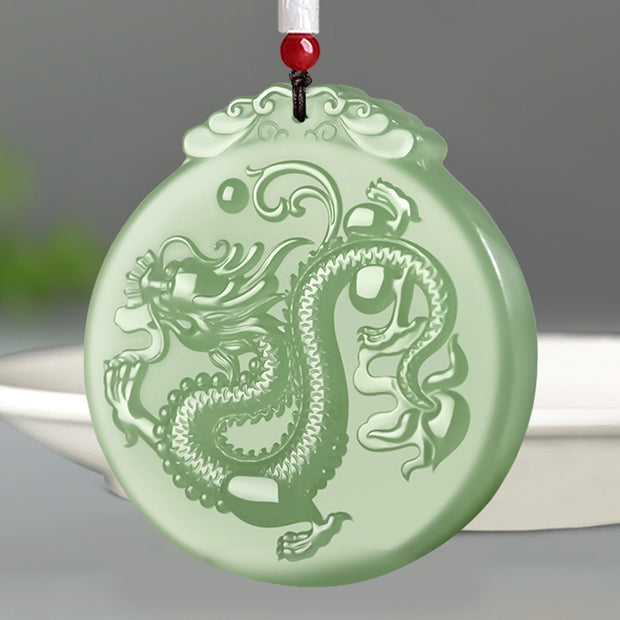 Buddha Stones Chinese Zodiac Dragon Jade Luck Necklace String Pendant Necklaces & Pendants BS Jade