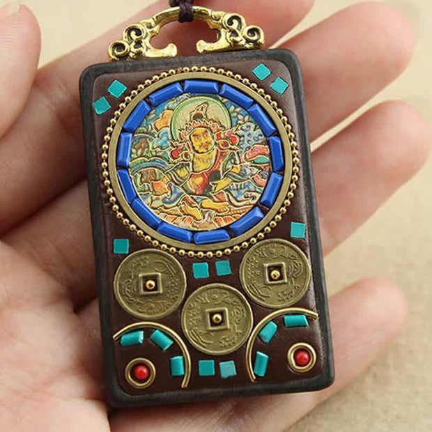 Buddha Stones Tibet God of Wealth Thangka Ebony Peace Necklace Pendant Necklaces & Pendants BS 7