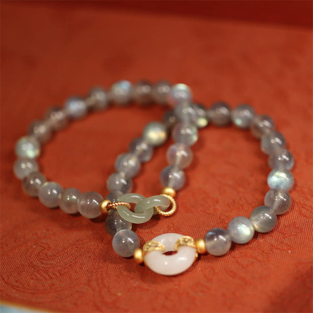 Buddha Stones Natural Moonstone Heitan Jade Peace Buckle Healing Bracelet Bracelet BS 7