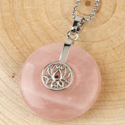 Buddha Stones Various Crystal Amethyst Pink Crystal Lotus Healing Necklace Pendant Necklaces & Pendants BS Pink Crystal