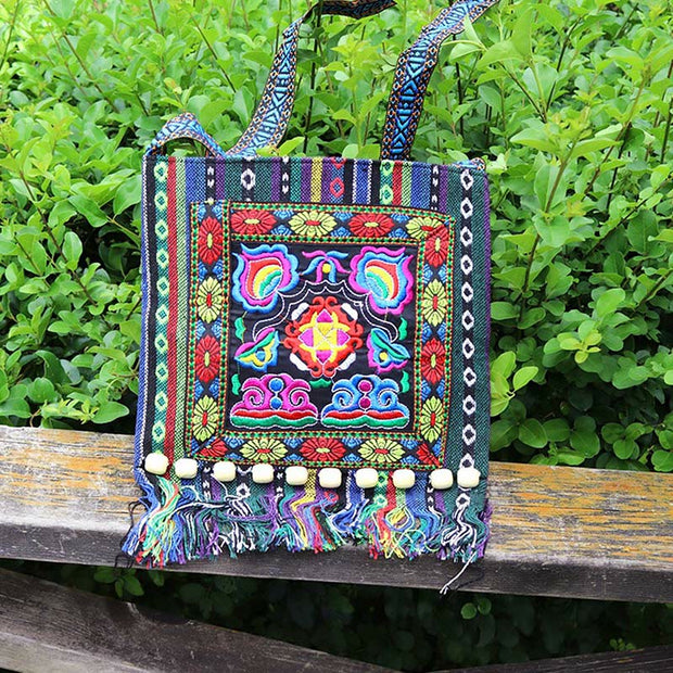 Buddha Stones Tibetan Handmade Embroidered Camellia Canvas Shoulder Bag Crossbody Bag Crossbody Bag BS 1