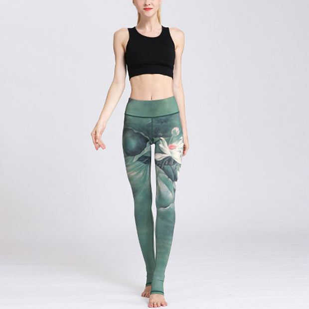 Buddha Stones Lotus Flower Print Design Pants Sports Fitness Yoga Leggings Women's Yoga Pants