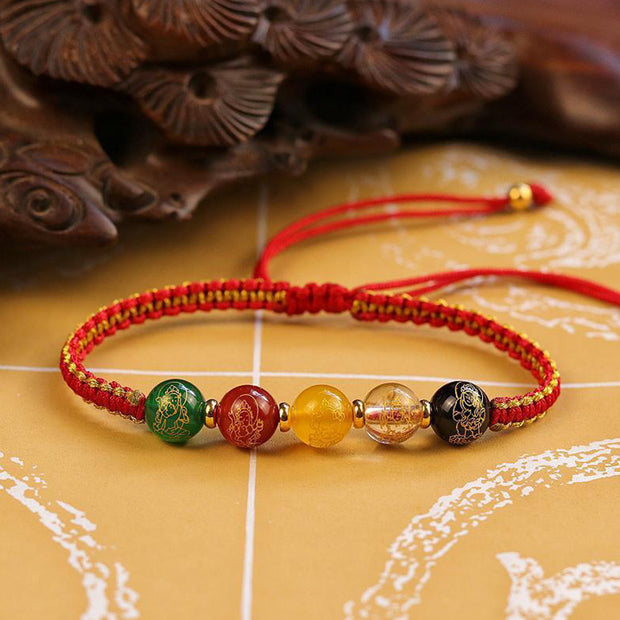 Buddha Stones Five Directions Gods of Wealth Agate Handmade Protection String Braid Bracelet