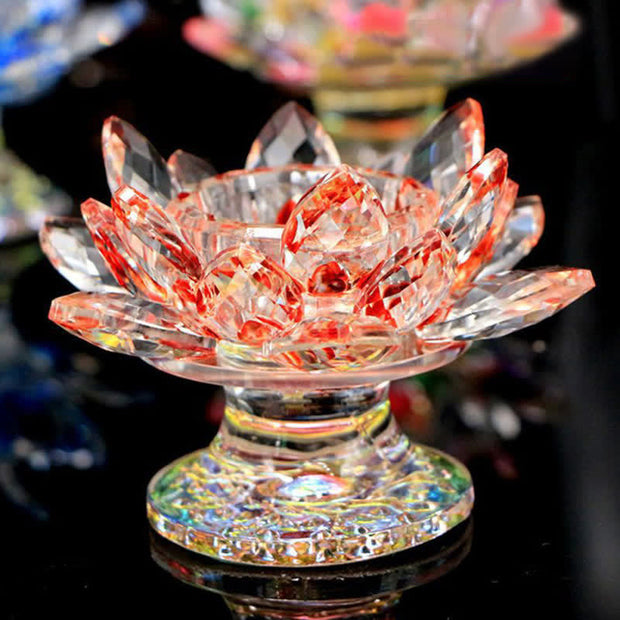 Buddha Stones Lotus Flower Crystal Candle Holder Home Office Offering Decoration Candle Holder BS Red