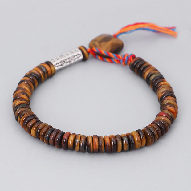 Buddha Stones Tibetan Tiger Eye Om Mani Padme Hum Protection Power Bracelet Bracelet BS 8