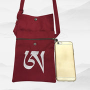 Buddha Stones Handmade OM Mantra Embroidered Spiritual Mind Practice Cotton Crossbody Bag Shoulder Bag Cellphone Bag Bag BS 3