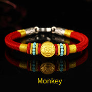 Buddha Stones 999 Gold Chinese Zodiac Om Mani Padme Hum King Kong Knot Protection Handcrafted Bracelet Bracelet BS Monkey 19cm