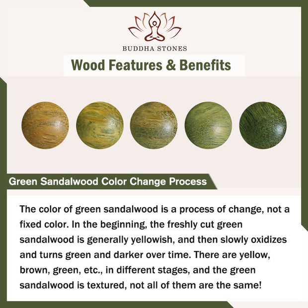 Buddha Stones Chinese Zodiac Rosewood Green Sandalwood Ebony Wood Copper Coin Carved Calm Bracelet Bracelet BS 6