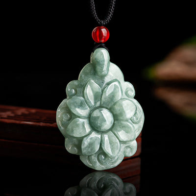 Buddha Stones Natural Jade Kalanchoe blossfeldiana Flower Pattern Luck Necklace Pendant Necklaces & Pendants BS Jade(Prosperity♥Abundance)