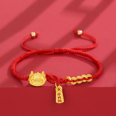 Buddha Stones Handmade 925 Sterling Silver Year of the Dragon Gold Copper Coin Luck Bracelet Bracelet BS 14-20cm
