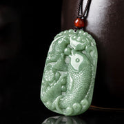 Buddha Stones Natural Jade Koi Fish Lotus Wealth Prosperity Necklace Pendant Necklaces & Pendants BS 5