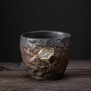 Buddha Stones Lotus Pod Leaf Flower Auspicious Clouds Ceramic Teacup Kung Fu Tea Cup Cup BS Lotus Pod 6.6cm*5.4cm*110ml