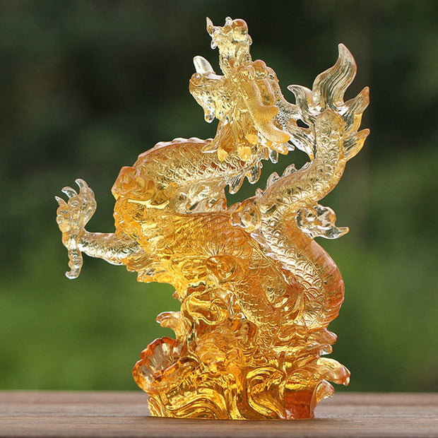 Buddha Stones Handmade Chinese Zodiac Yellow Dragon Liuli Crystal Art Piece Luck Protection Home Office Decoration Decorations BS 1