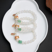 Buddha Stones Natural White Agate Red Agate Money Bag Fu Character Four Leaf Clover Protection Bracelet