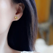 Buddha Stones Gardenia Flower Design Luck Stud Earrings
