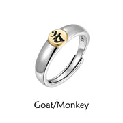Buddha Stones Tibetan Om Mani Padme Hum Carved Chinese Zodiac Natal Buddha Peace Ring Ring BS Goat/Monkey