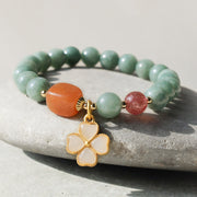 Buddha Stones Jade Four Leaf Clover Charm Prosperity Bracelet Bracelet BS 2