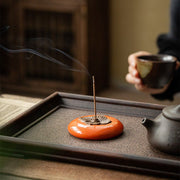 Buddha Stones Persimmon Ceramic Meditation Healing Incense Burner Incense Holders Incense Burner BS 8
