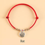 Buddha Stones Handmade 999 Sterling Silver Year of the Dragon Cute Chinese Zodiac Luck Braided Bracelet Bracelet BS Red Rope Rat(Wrist Circumference 14-17cm)