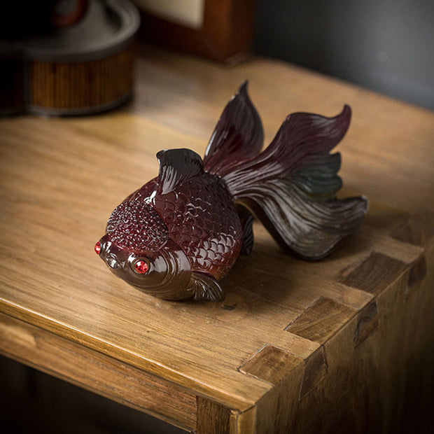 Buddha Stones Color Changing Koi Fish Resin Tea Pet Wealth Home Figurine Decoration