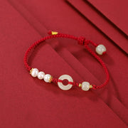 Buddha Stones 925 Sterling Silver Plated Gold Hetian Jade Peace Buckle Pearl Luck Bracelet
