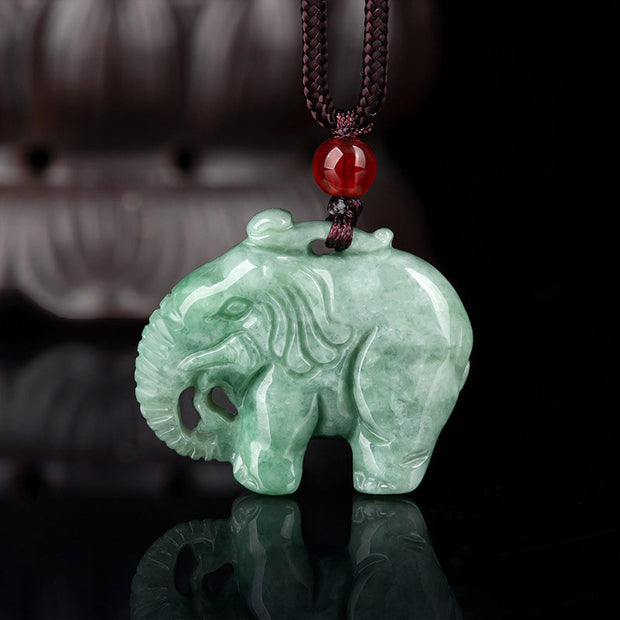 Buddha Stones Elephant Jade Luck Strength Necklace String Pendant Necklaces & Pendants BS Jade