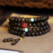Buddha Stones 108 Mala Beads Agarwood Red Agate Turquoise Peace Meditation Bracelet Bracelet Mala BS 8