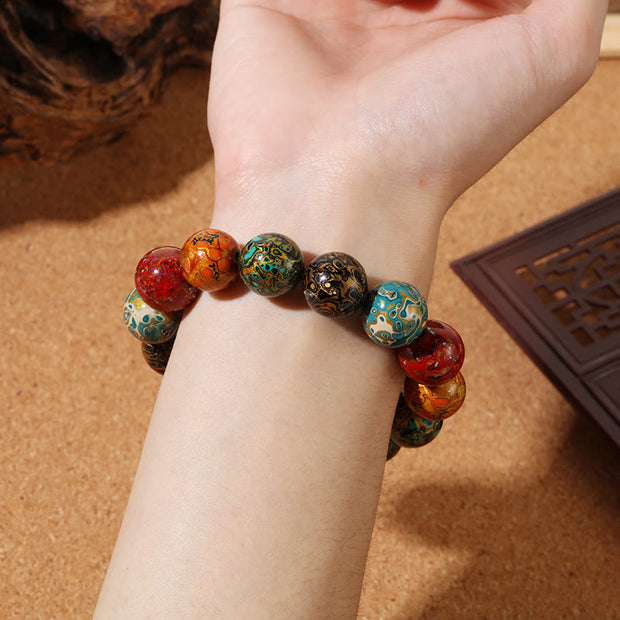 Buddha Stones Natural Multicolored Lacquer Beads Calm Bracelet